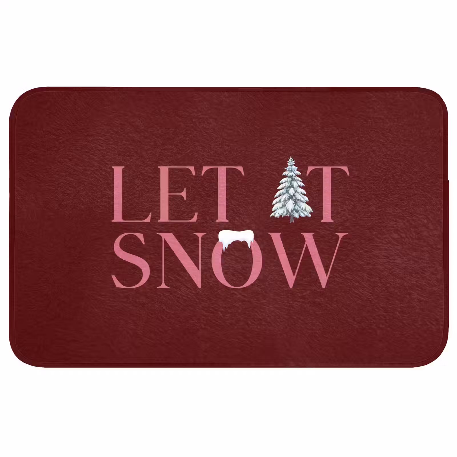 Badmat - Tekst - Kerst - Sneeuw - Roze — 1