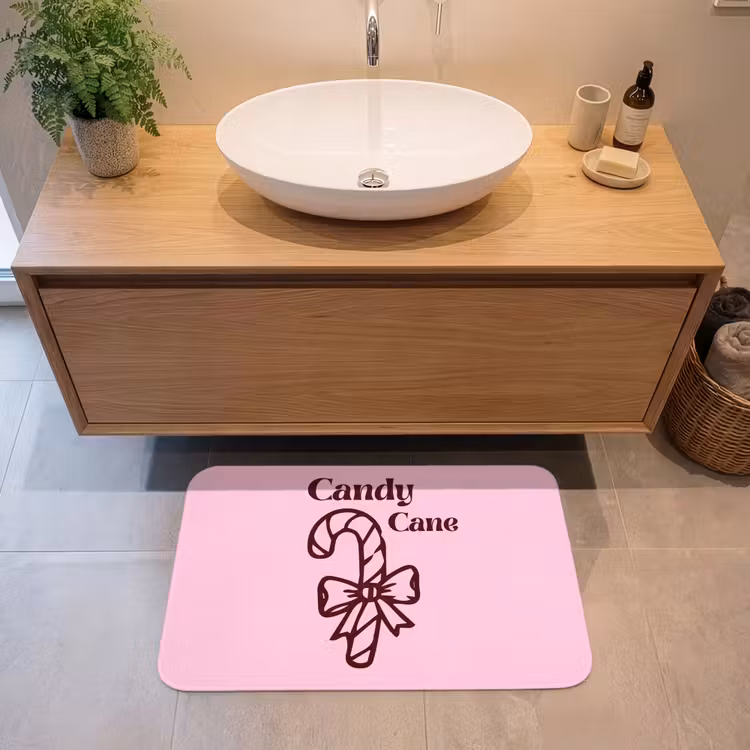 Badmat - Kerst - Snoep - Tekst - Bruin - Roze — 2