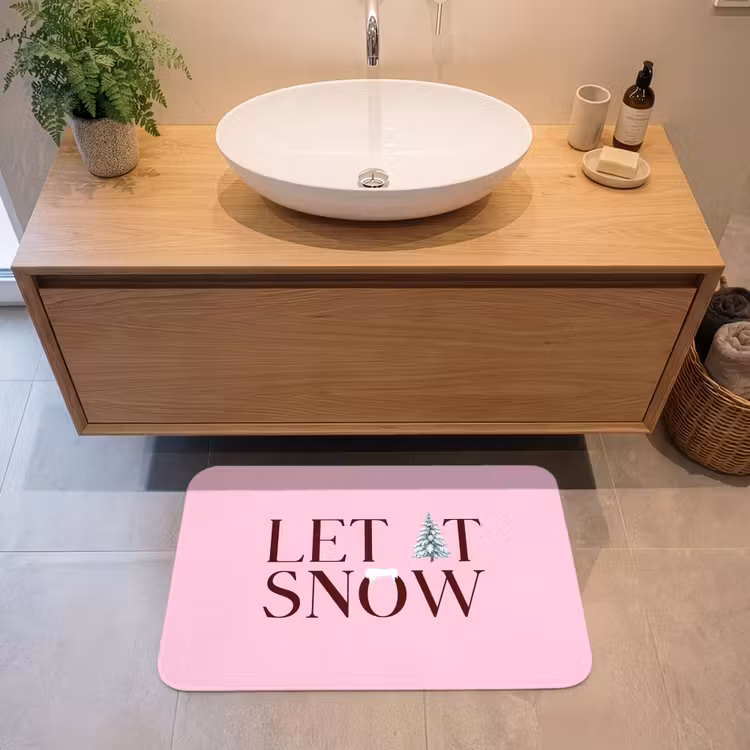Badmat - Kerst - Tekst - Sneeuw - Roze — 2