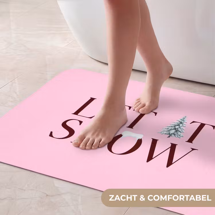 Badmat - Kerst - Tekst - Sneeuw - Roze — 5