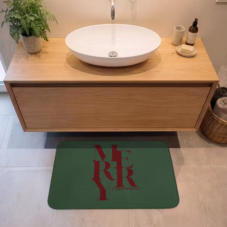 Badmat - Merry - Tekst - Groen - Kerst — 2