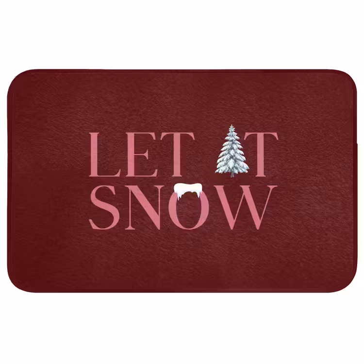 Badmat - Tekst - Kerst - Sneeuw - Roze — 1