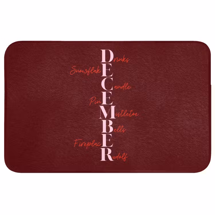 Badmat - December - Tekst - Kerst - Burgundy — 1
