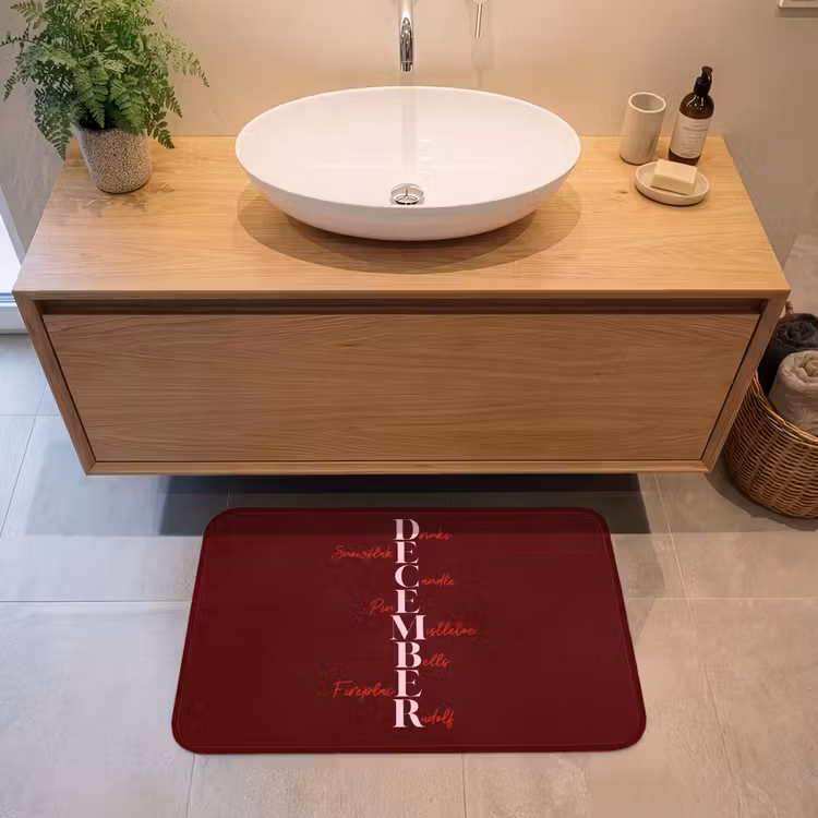 Badmat - December - Tekst - Kerst - Burgundy — 2