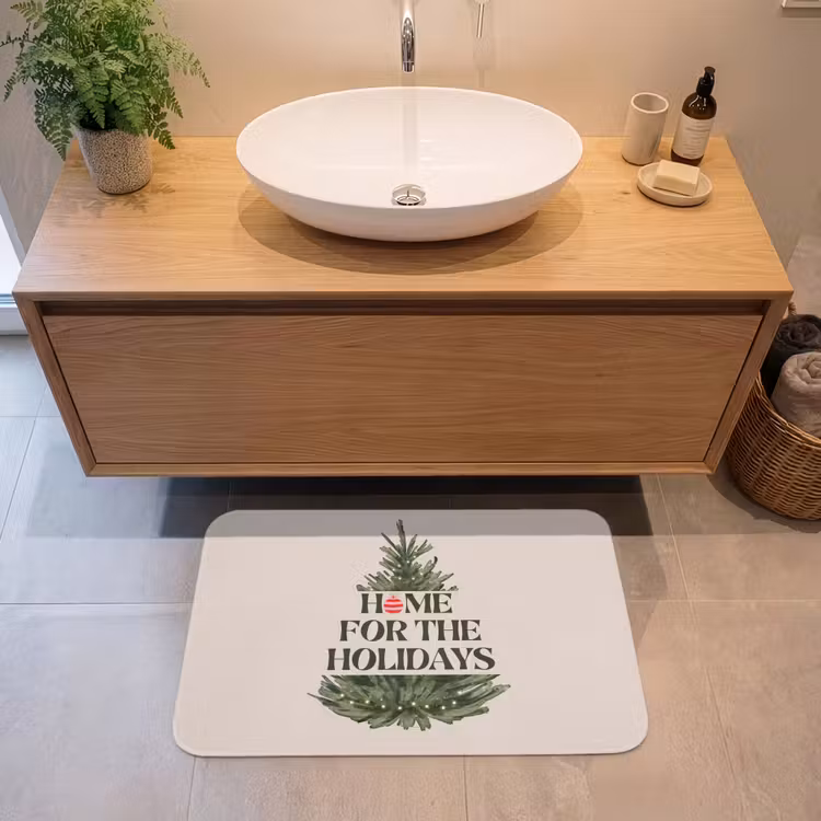 Badmat - Kerst - Tekst - Kerstboom - Beige — 2