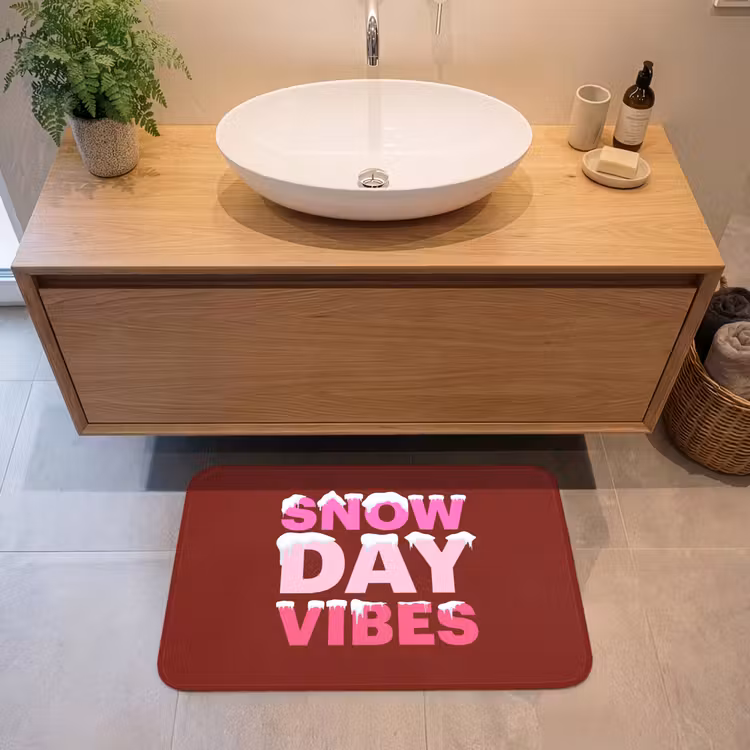 Badmat - Kerst - Tekst - Sneeuw - Rood - Roze — 2