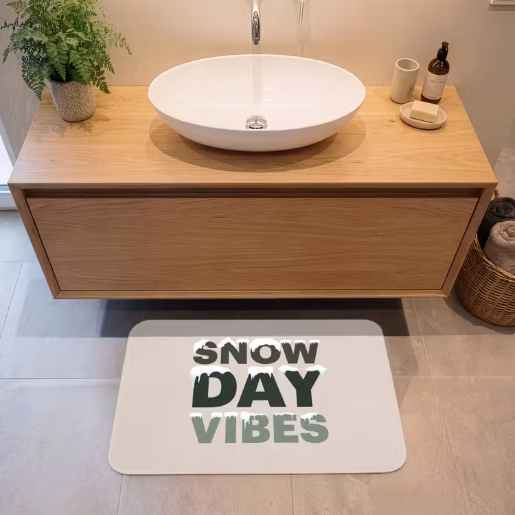 Badmat - Sneeuw - Tekst - Kerst - Beige — 2