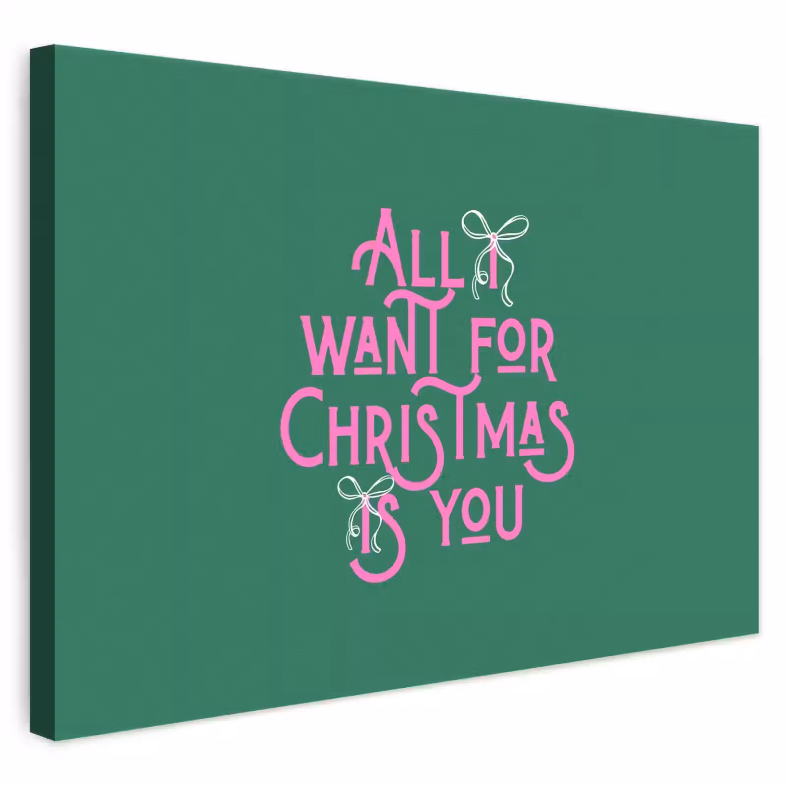 Canvas schilderij - Kerst - Tekst - Roze - Groen — 1