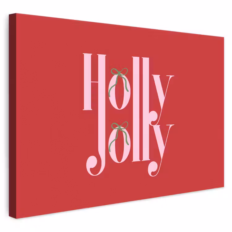 Canvas schilderij - Kerst - Roze - Rood - Tekst — 1