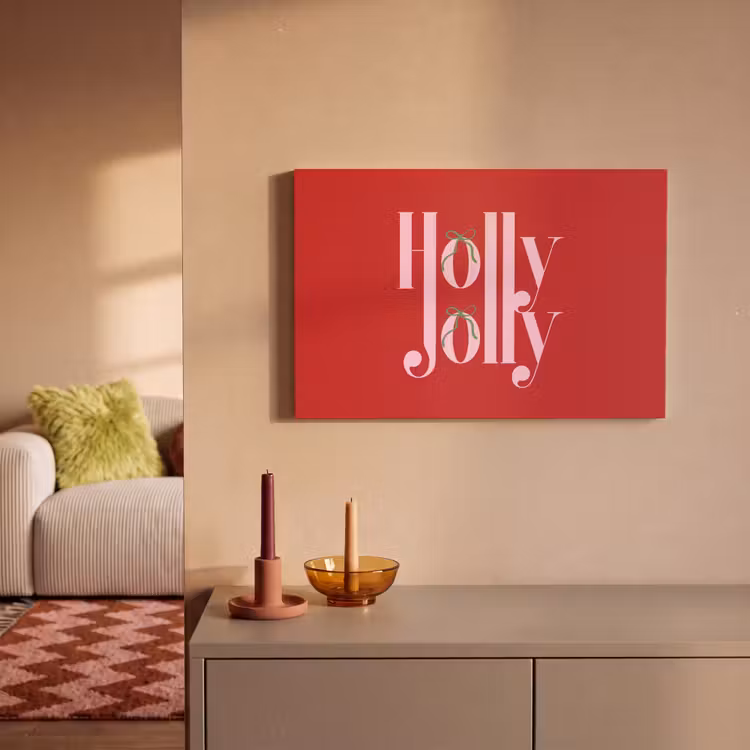 Canvas schilderij - Kerst - Roze - Rood - Tekst — 2