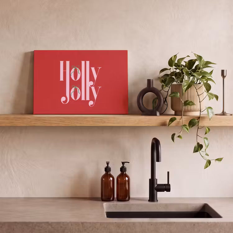 Canvas schilderij - Kerst - Roze - Rood - Tekst — 4