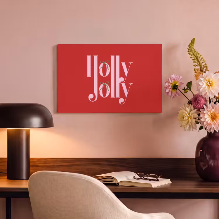 Canvas schilderij - Kerst - Roze - Rood - Tekst — 6