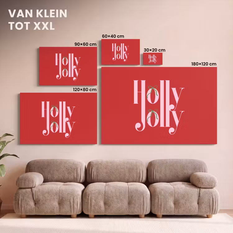 Canvas schilderij - Kerst - Roze - Rood - Tekst — 8
