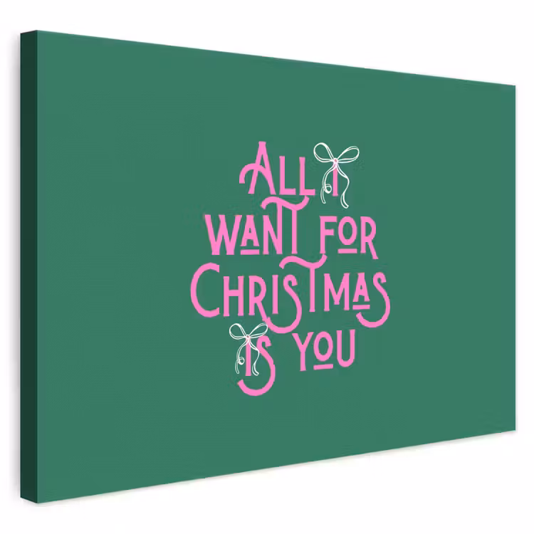 Canvas schilderij - Kerst - Tekst - Roze - Groen — 1