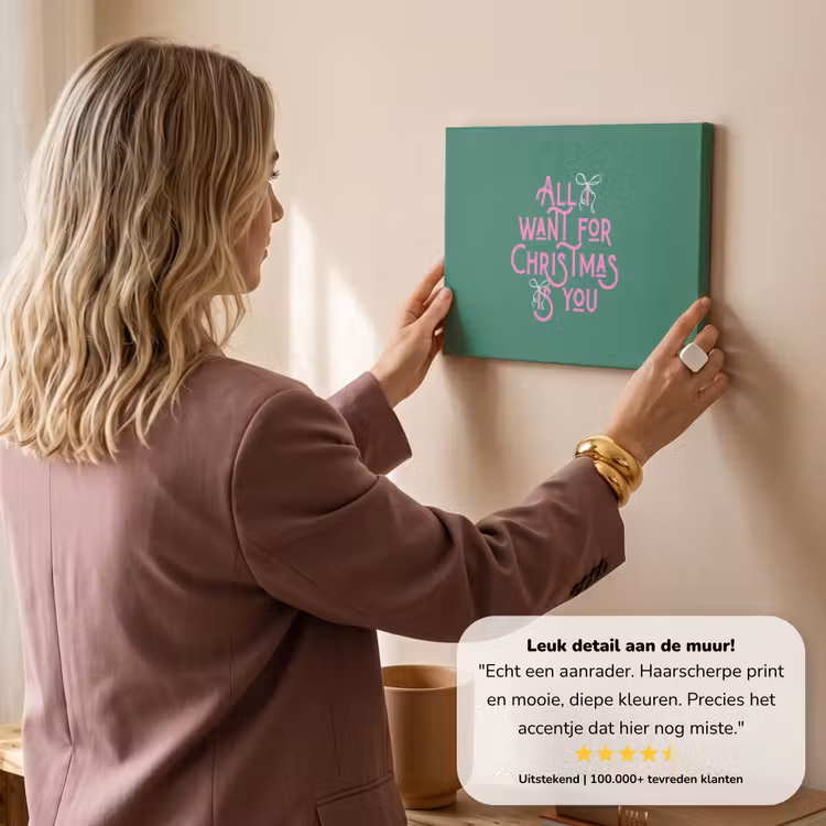 Canvas schilderij - Kerst - Tekst - Roze - Groen — 3