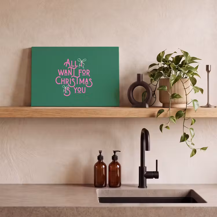 Canvas schilderij - Kerst - Tekst - Roze - Groen — 4