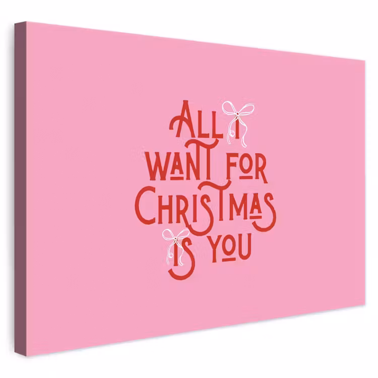 Canvas schilderij - Tekst - Kerst - Roze - Rood — 1