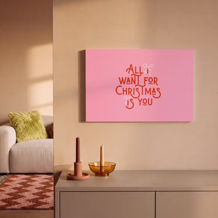 Canvas schilderij - Tekst - Kerst - Roze - Rood — 2