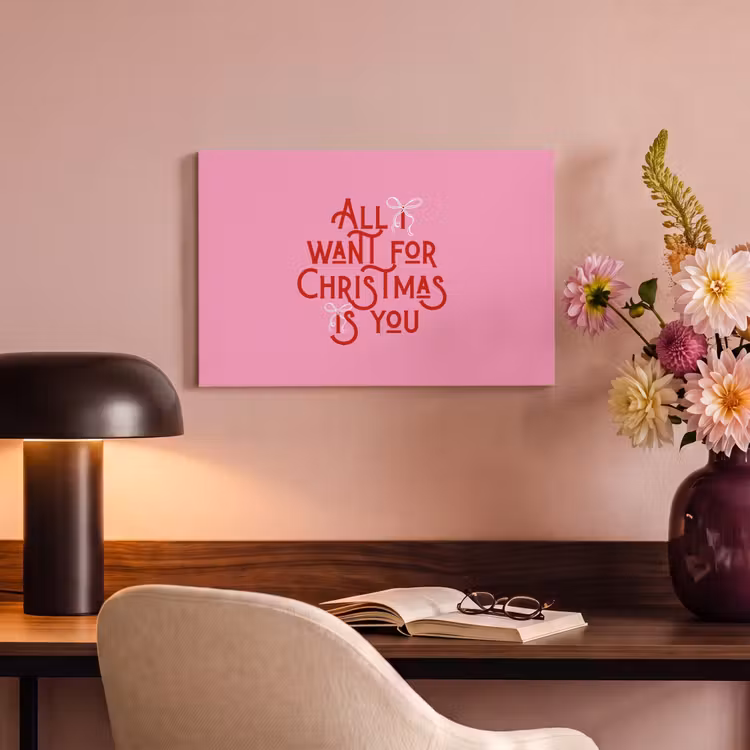 Canvas schilderij - Tekst - Kerst - Roze - Rood — 6