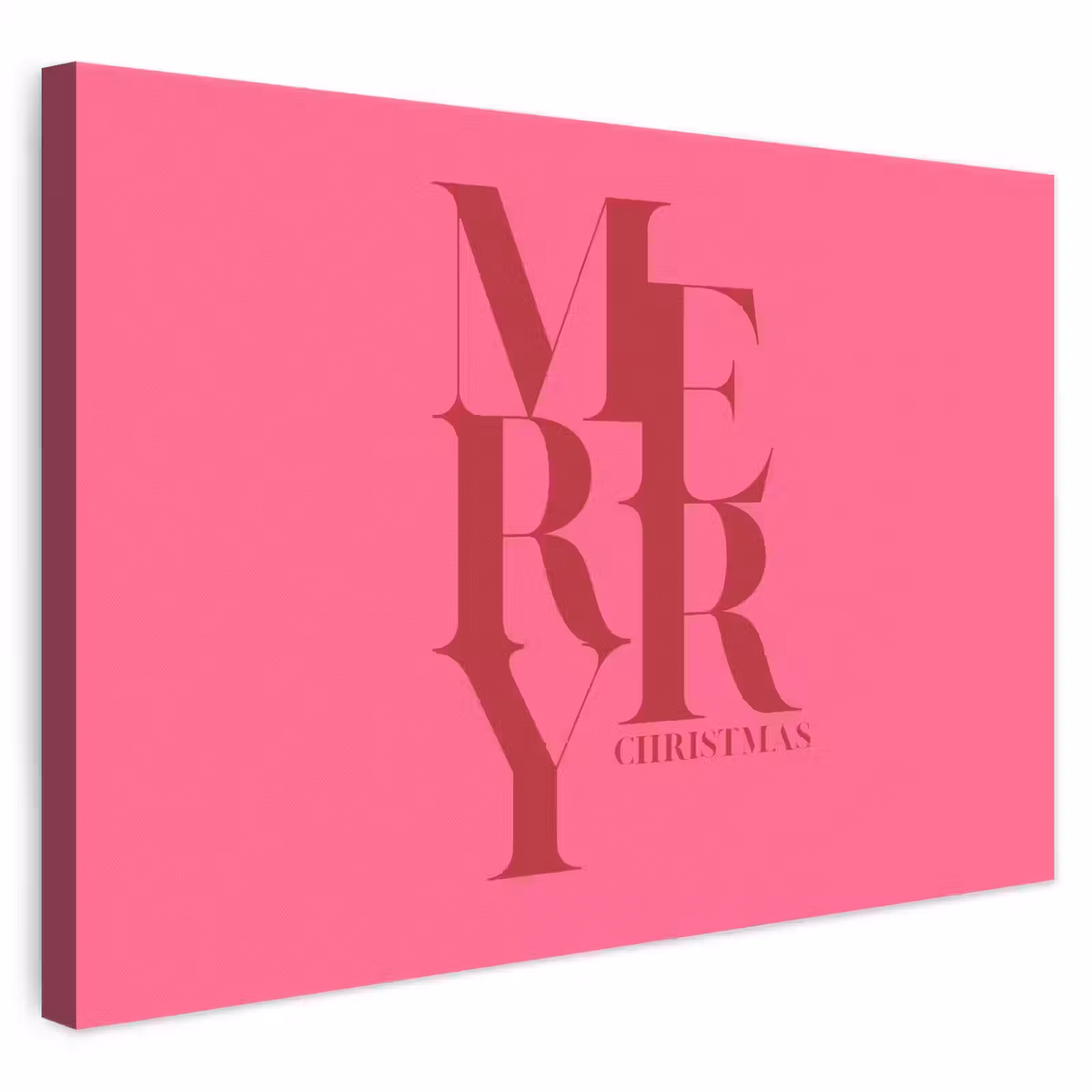 Canvas schilderij - Merry - Tekst - Kerst - Roze — 1