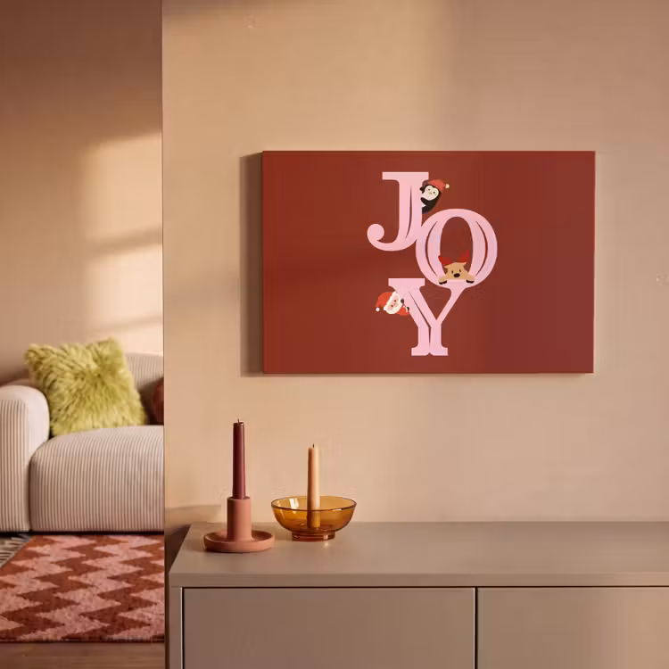 Canvas schilderij - Joy - Kerst - Animatie - Rood - Roze — 2