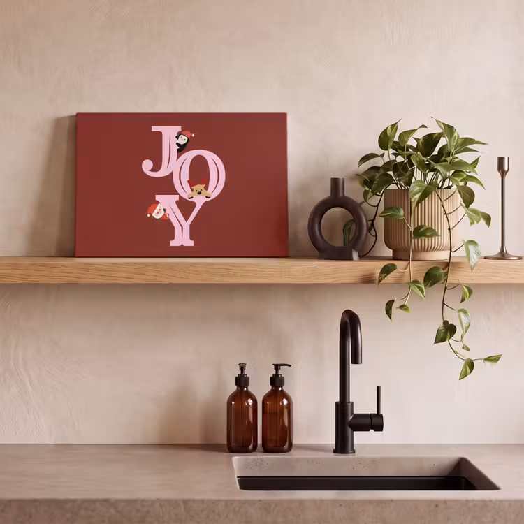 Canvas schilderij - Joy - Kerst - Animatie - Rood - Roze — 4