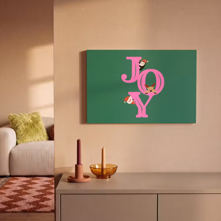 Canvas schilderij - Joy - Kerst - Animatie - Roze - Groen — 2