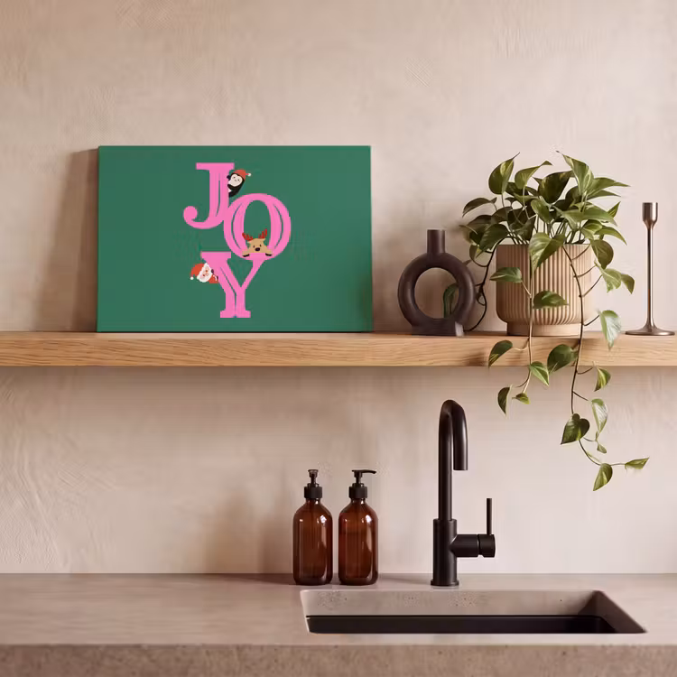 Canvas schilderij - Joy - Kerst - Animatie - Roze - Groen — 4