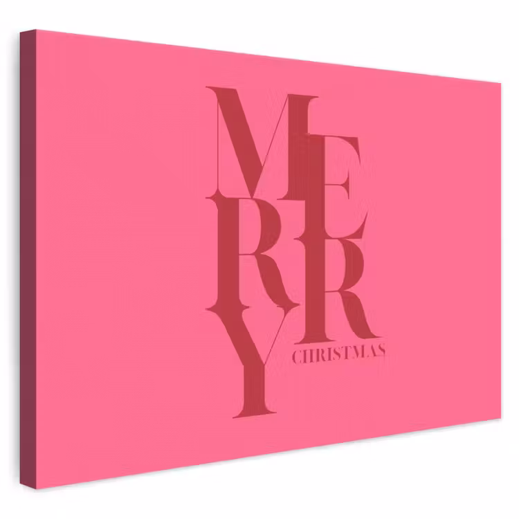 Canvas schilderij - Merry - Tekst - Kerst - Roze — 1