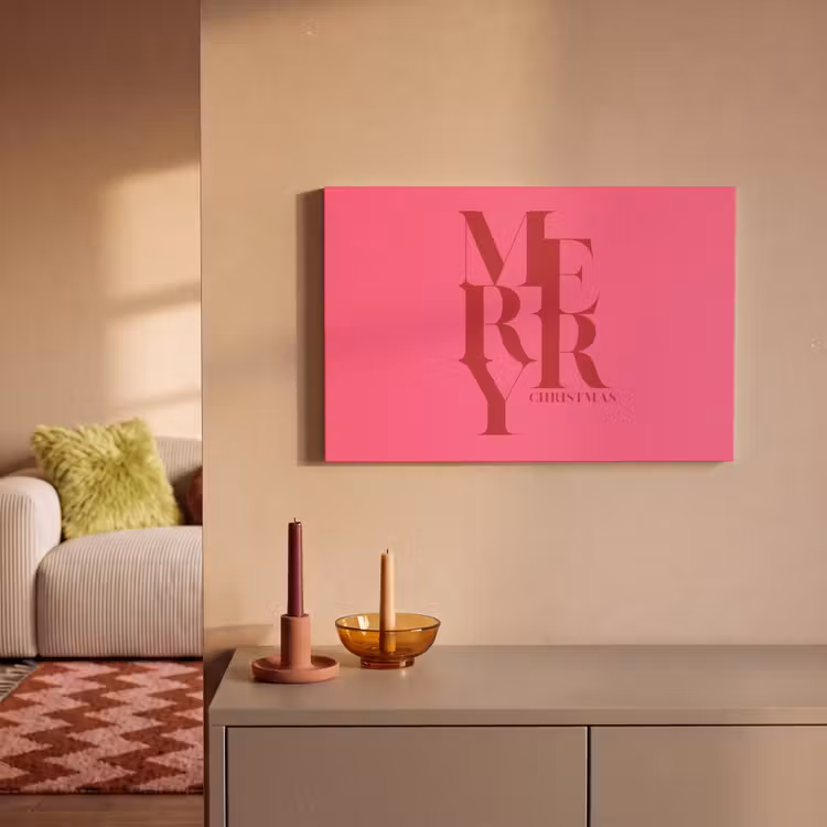 Canvas schilderij - Merry - Tekst - Kerst - Roze — 2