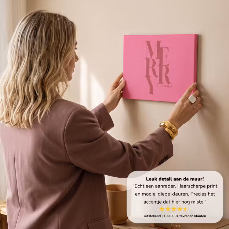 Canvas schilderij - Merry - Tekst - Kerst - Roze — 3