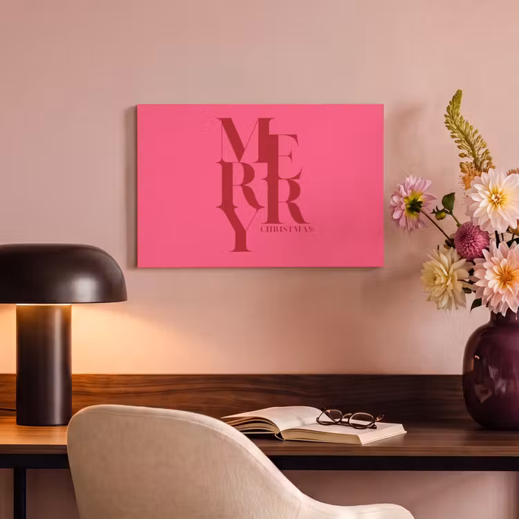 Canvas schilderij - Merry - Tekst - Kerst - Roze — 6