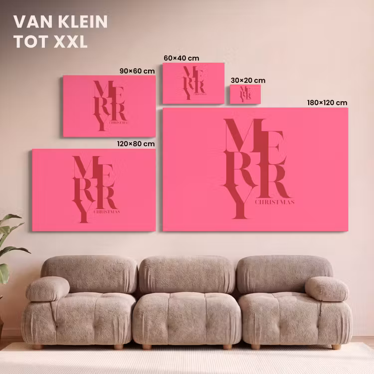 Canvas schilderij - Merry - Tekst - Kerst - Roze — 8