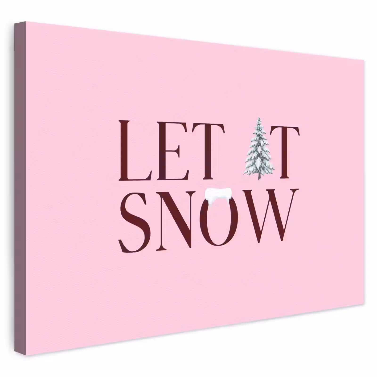 Canvas schilderij - Kerst - Tekst - Sneeuw - Roze — 1