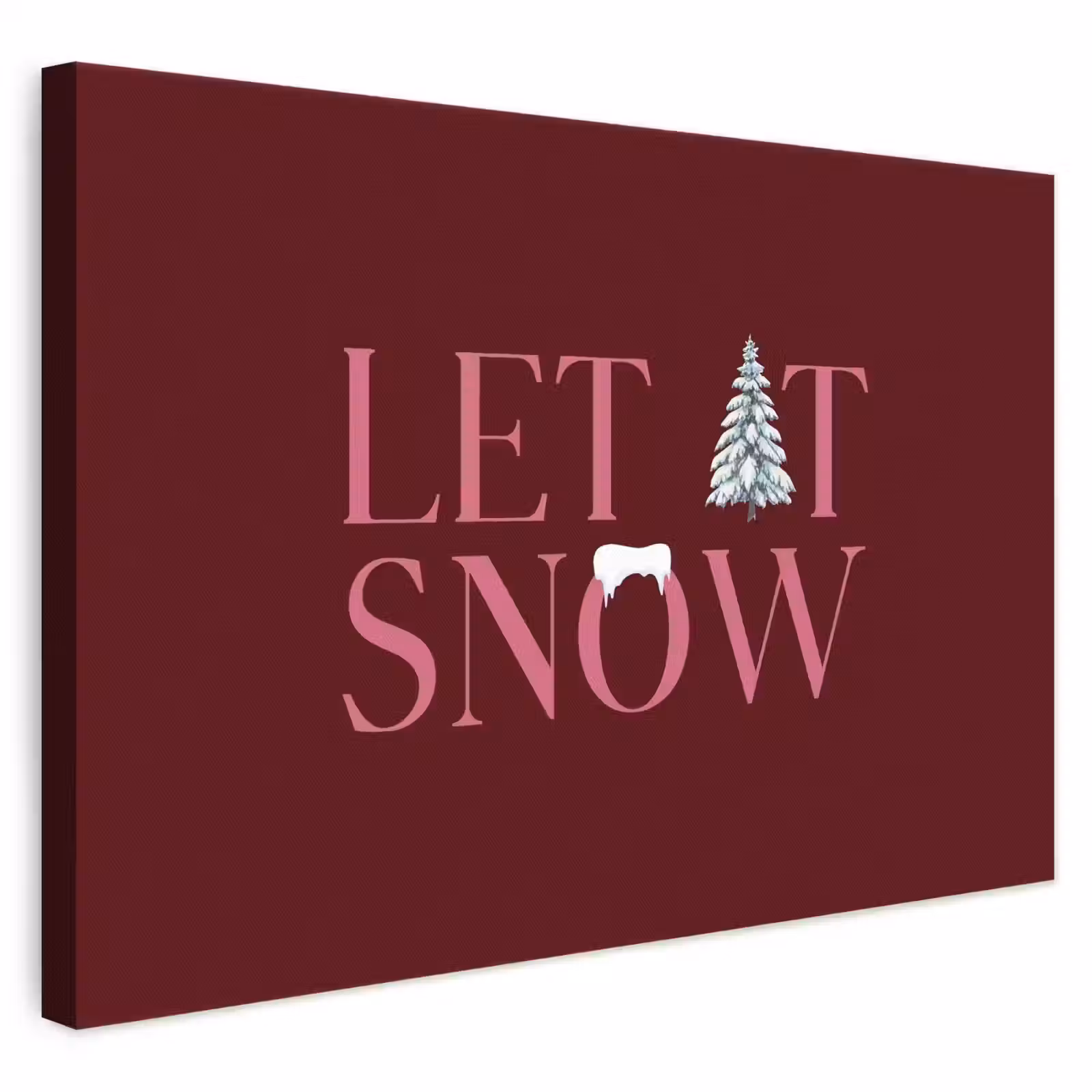 Canvas schilderij - Tekst - Kerst - Sneeuw - Roze — 1