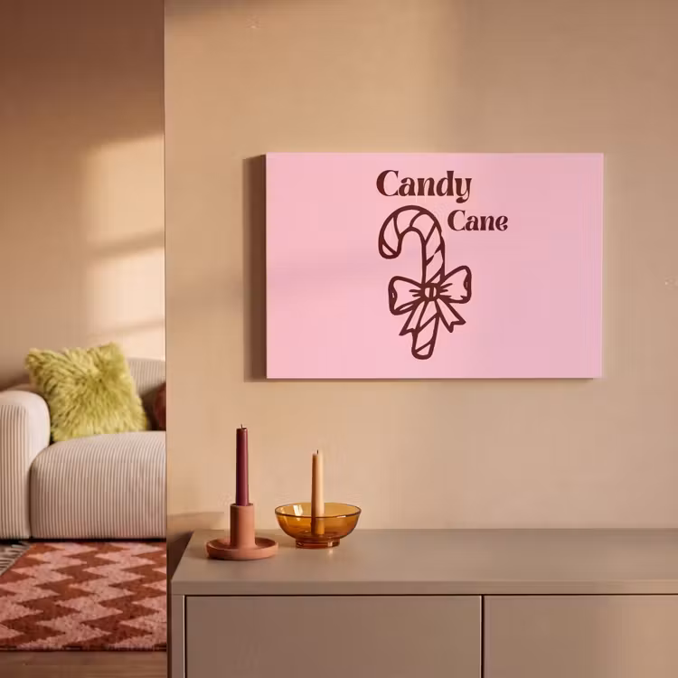 Canvas schilderij - Kerst - Snoep - Tekst - Bruin - Roze — 2