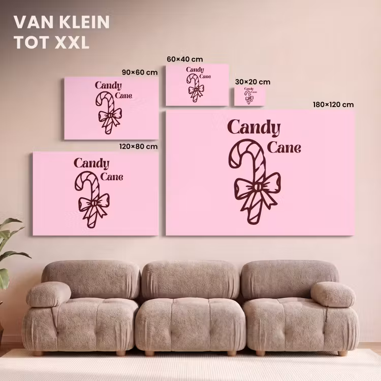Canvas schilderij - Kerst - Snoep - Tekst - Bruin - Roze — 8