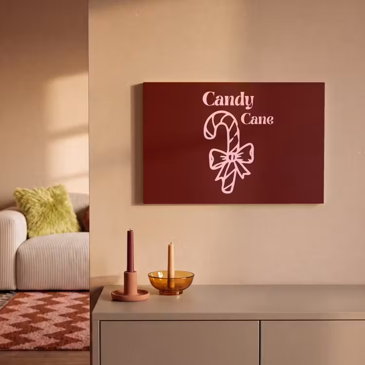 Canvas schilderij - Kerst - Snoep - Tekst - Roze — 2