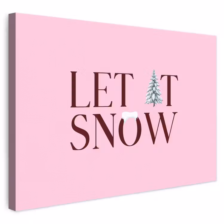 Canvas schilderij - Kerst - Tekst - Sneeuw - Roze — 1