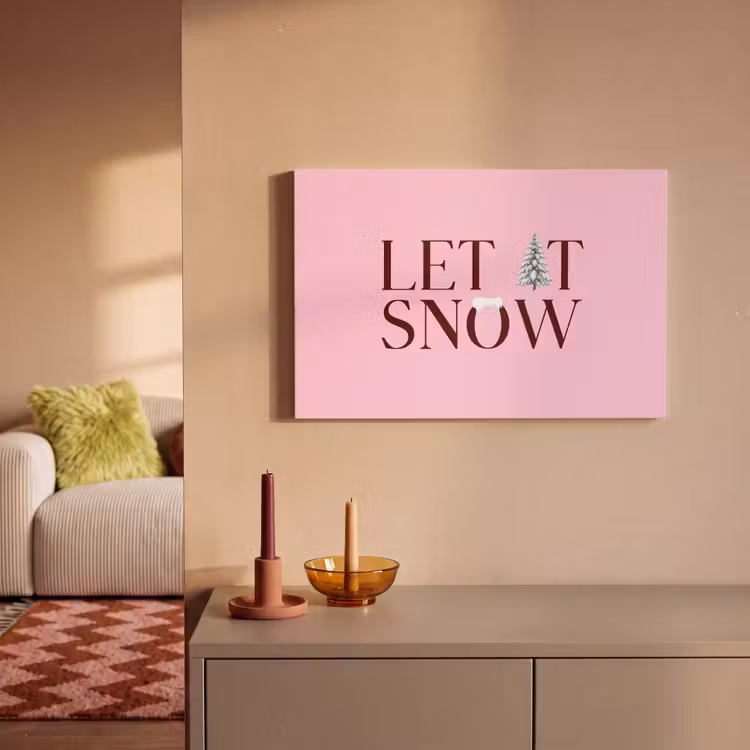 Canvas schilderij - Kerst - Tekst - Sneeuw - Roze — 2