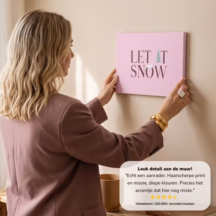 Canvas schilderij - Kerst - Tekst - Sneeuw - Roze — 3