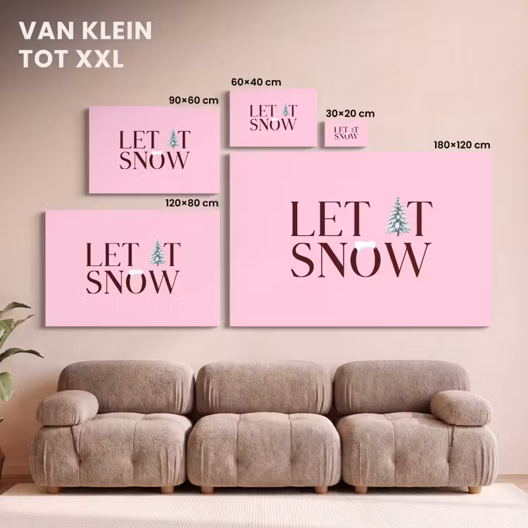 Canvas schilderij - Kerst - Tekst - Sneeuw - Roze — 8