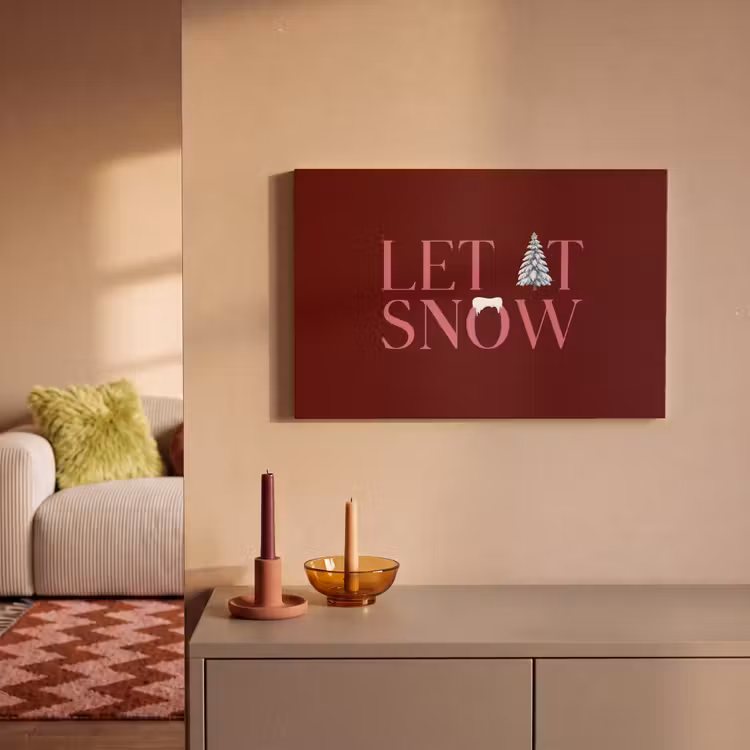 Canvas schilderij - Tekst - Kerst - Sneeuw - Roze — 2