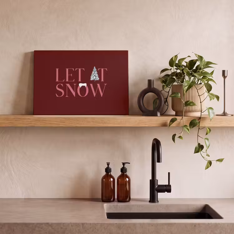 Canvas schilderij - Tekst - Kerst - Sneeuw - Roze — 4