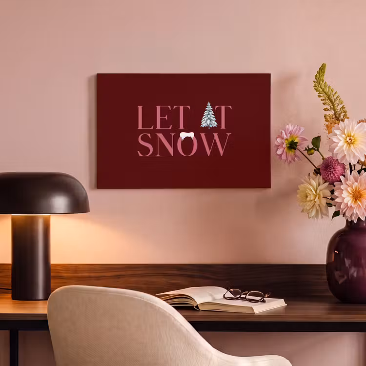 Canvas schilderij - Tekst - Kerst - Sneeuw - Roze — 6