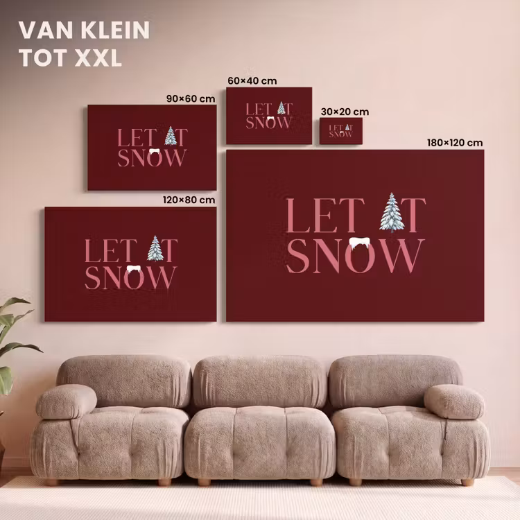 Canvas schilderij - Tekst - Kerst - Sneeuw - Roze — 8