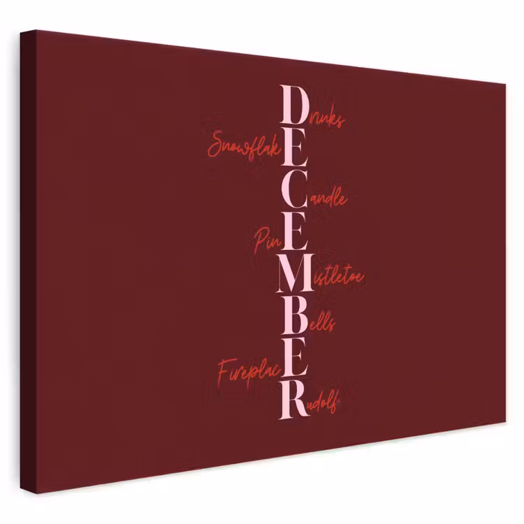 Canvas schilderij - December - Tekst - Kerst - Burgundy — 1