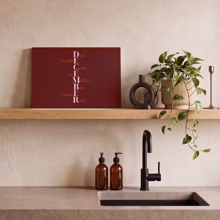Canvas schilderij - December - Tekst - Kerst - Burgundy — 4