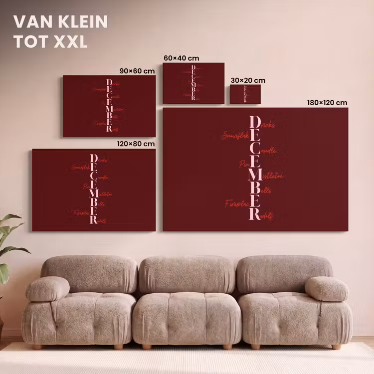 Canvas schilderij - December - Tekst - Kerst - Burgundy — 8