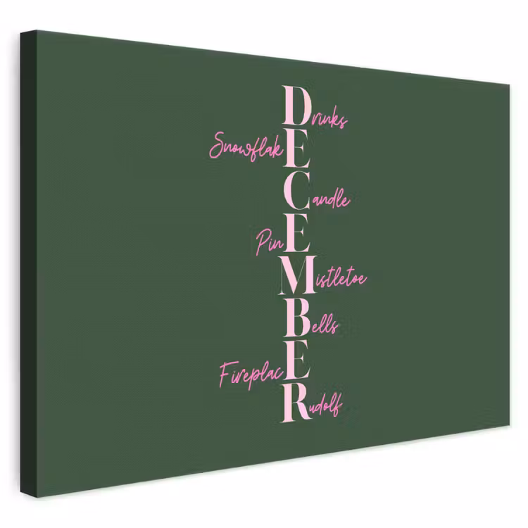 Canvas schilderij - December - Tekst - Kerst - Groen — 1